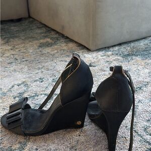 Tory Burch Black Wedge Sandals